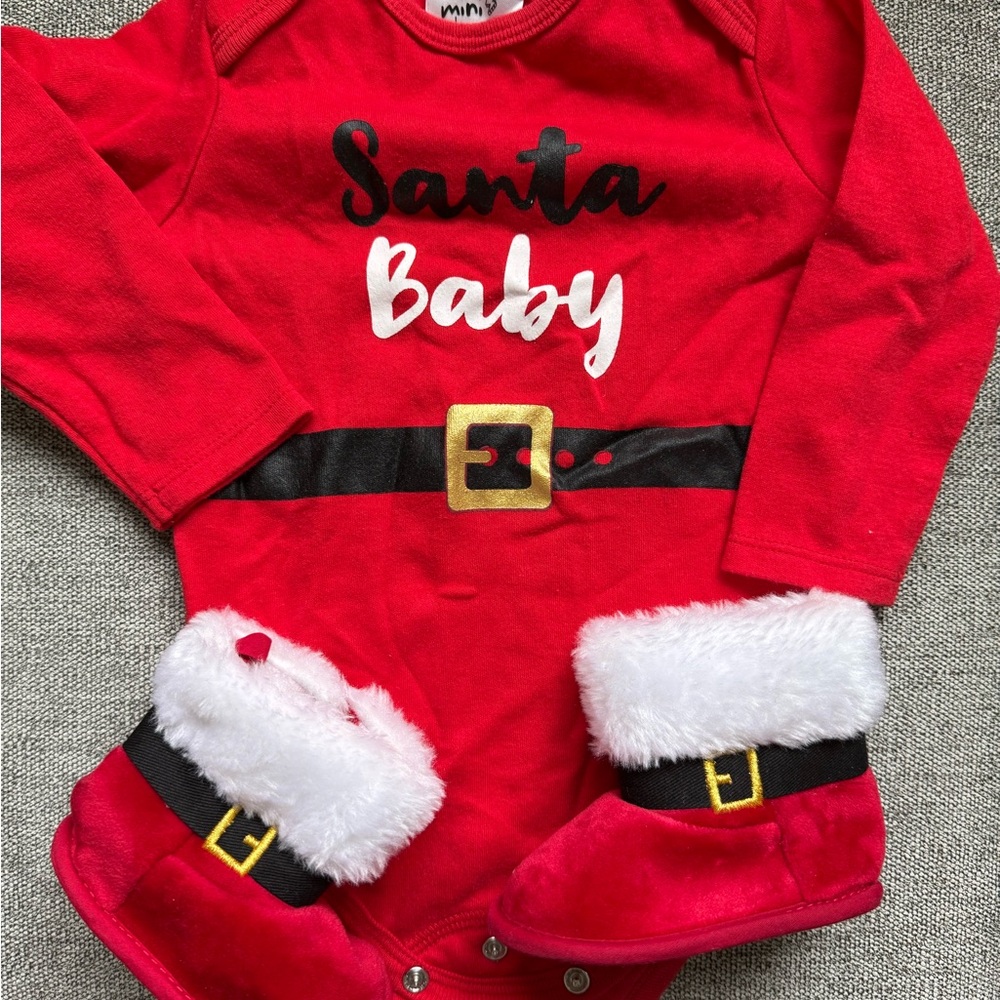 9month Santa Baby Red Onesie with Booties+bib